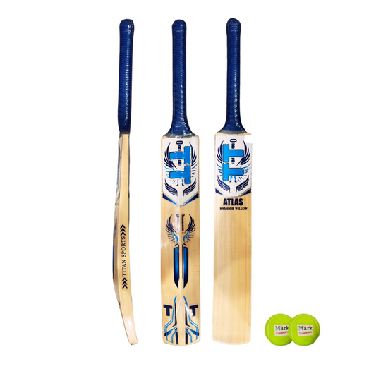 Titan Altas Cricket Premium Kashmir Willow Leather Ball Cricket bat - Adult Size - Two Heavy Tennis/Tape Ball FREE